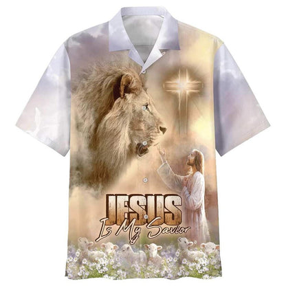 Jesus Is My Savior Lion Lambs Christian Faith Hawaiian Shirt For Men, Christian Hawaiian Shirt, Gift For Christian