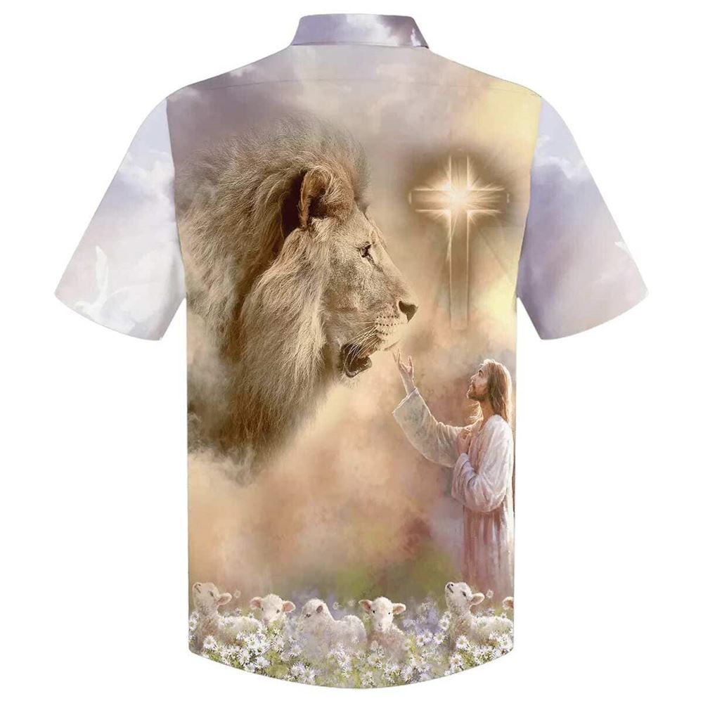 Jesus Is My Savior Lion Lambs Christian Faith Hawaiian Shirt For Men, Christian Hawaiian Shirt, Gift For Christian
