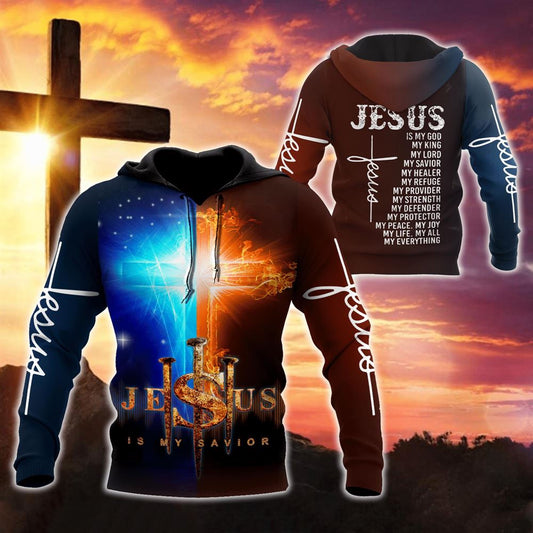 Jesus Is My Savior Red And Blue Cross God 3D Hoodie For Man And Women, Jesus Printed 3D Hoodie