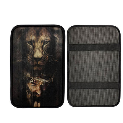Jesus Is Praying Lion Car Center Console Cover - Lion Car Center Console Cover, God Car Armrest Accessories