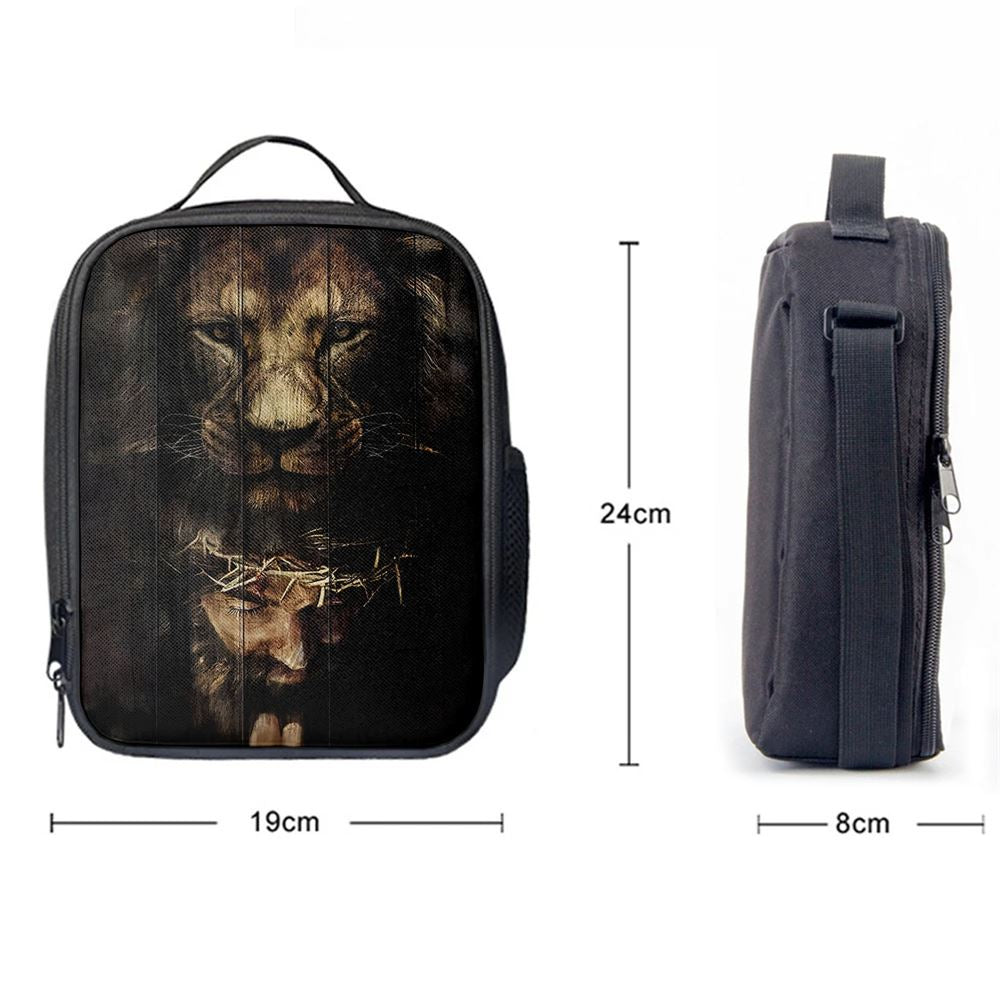 Jesus Is Praying Lion Lunch Bag - Lion Lunch Bag, Christian Lunch Box For School, Picnic