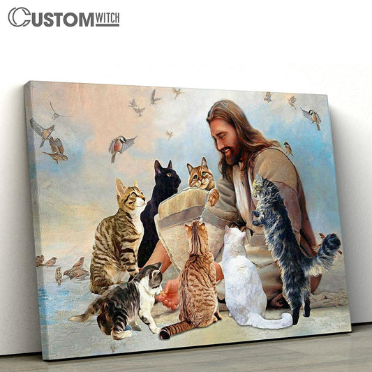 Jesus Is Surrounded By Cats Canvas Wall Art - Jesus Christ Canvas - Christian Canvas Prints