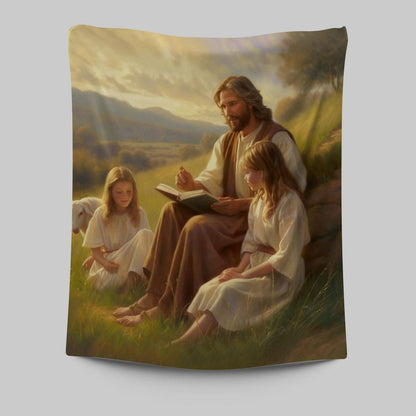 Jesus Is Teaching Children About Bible In The C1 Tapestry Prints - Jesus Tapestry Art - Christian Wall Art Decor