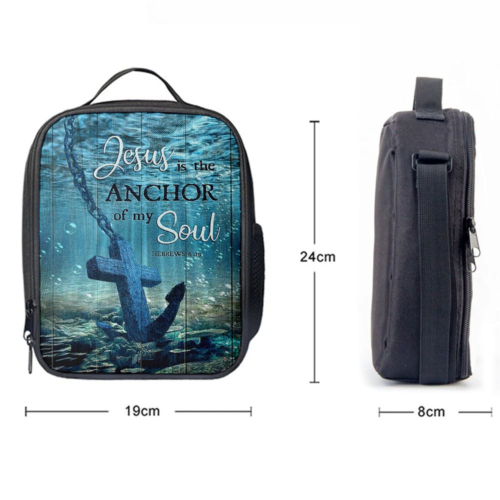 Jesus Is The Anchor Of My Soul Blue Ocean Cross Lunch Bag, Christian Lunch Box For School, Picnic