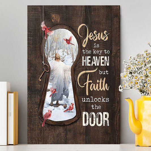 Jesus Is The Key To Heaven Canvas - Jesus Christ Northern Cardinal Canvas - Christian Wall Art - Religious Home Decor