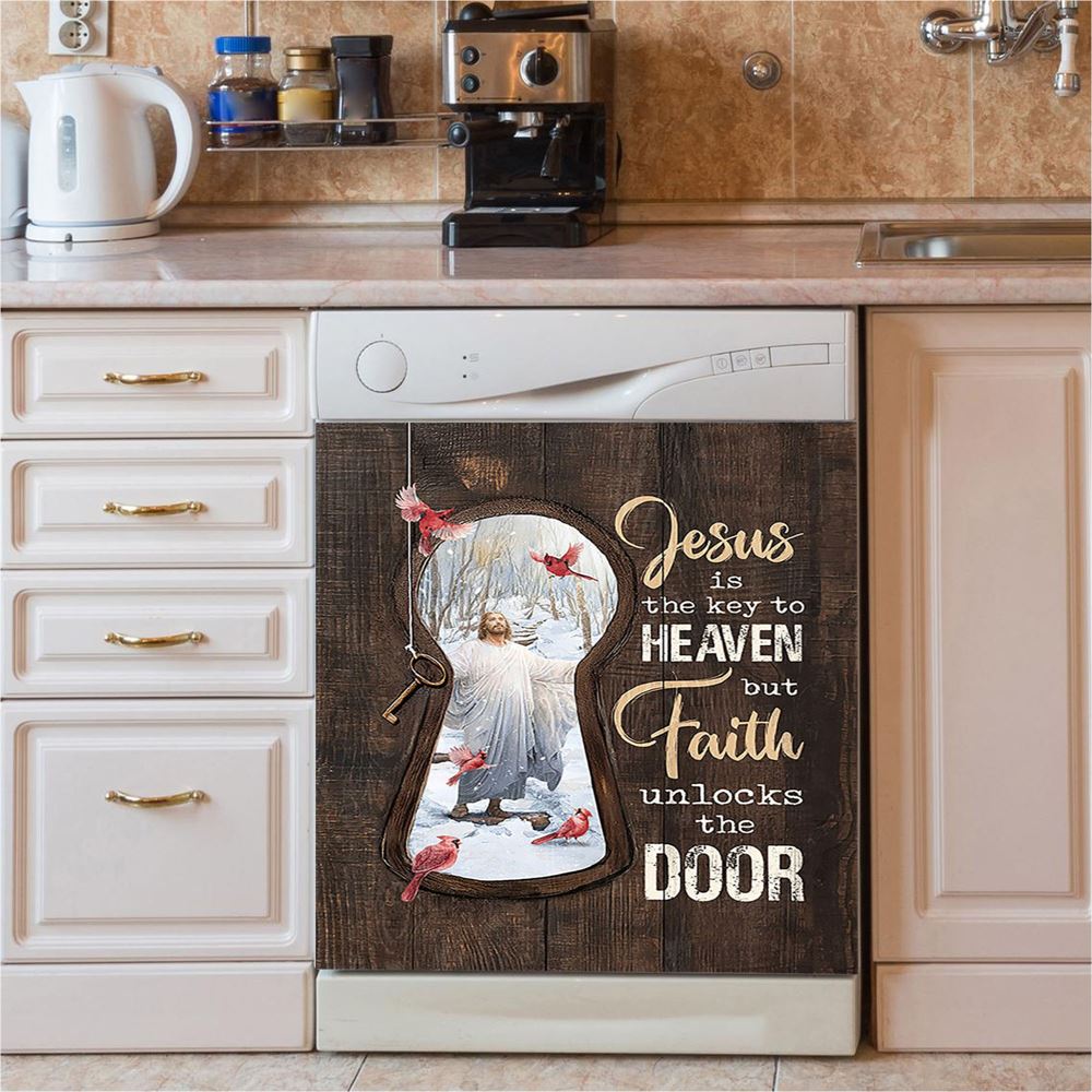 Jesus Is The Key To Heaven Dishwasher Cover, Jesus Christ Northern Cardinal Dishwasher Stickers, Christian Kitchen Decor