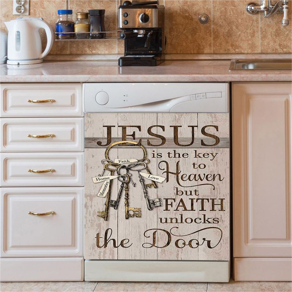 Jesus Is The Key To Heaven Dishwasher Cover, Jesus Portrait Dishwasher Stickers, Christian Kitchen Decor