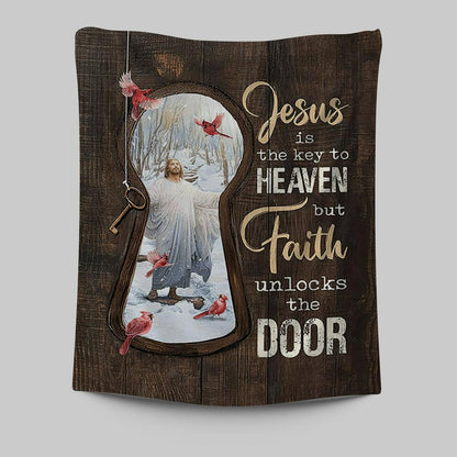 Jesus Is The Key To Heaven Tapestry - Jesus Christ Northern Cardinal Tapestry - Christian Wall Art - Religious Home Decor