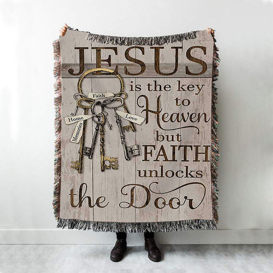 Jesus Is The Key To Heaven Throw Blanket Woven Blanket - Jesus Portrait Woven Blanket Prints - Christian Throw Blanket