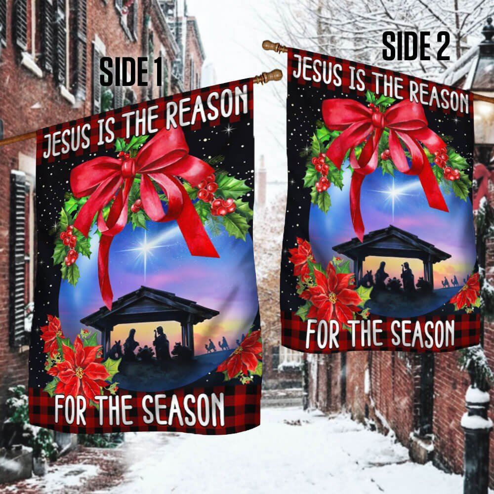 Jesus Is The Reason For The Season Christmas Flag, Christian Christmas House Flag, Christmas Outdoor Decor Ideas