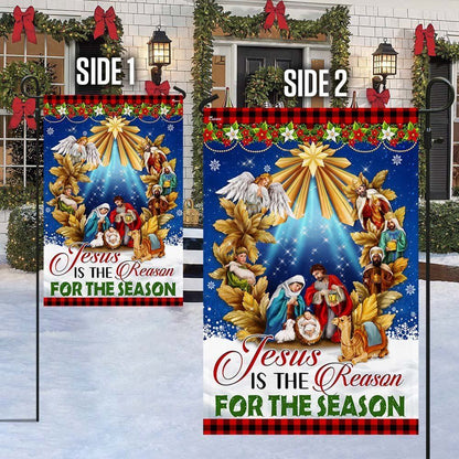 Jesus Is The Reason For The Season Holy Night Nativity Of Jesus Flag, Christian Christmas House Flag, Christmas Outdoor Decor Ideas