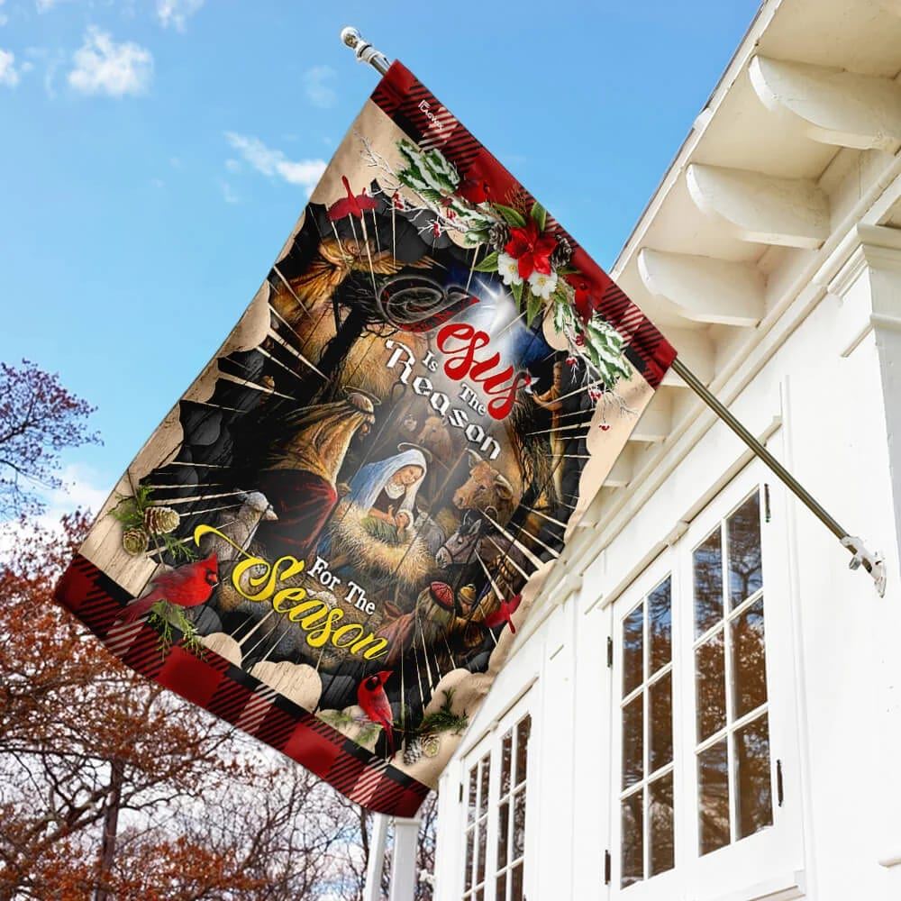 Jesus Is The Reason For The Season House Flags, Christian Flag, Scripture Flag, Garden Banner