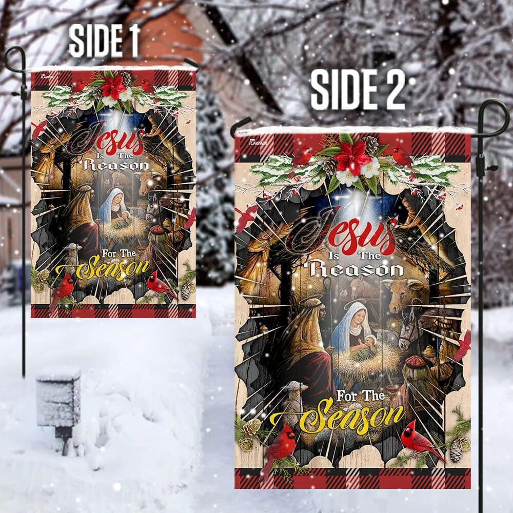 Jesus Is The Reason For The Season House Flags, Christian Flag, Scripture Flag, Garden Banner