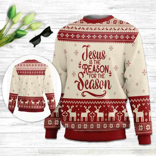 Jesus Is The Reason For The Season Ugly Christmas Sweater - Christian Unisex Sweater - Religious Christmas Gift