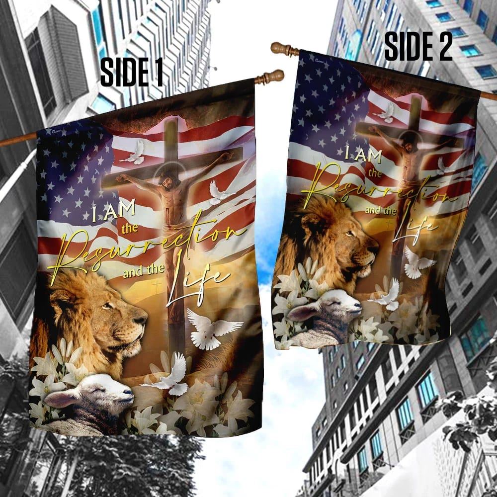 Jesus Is The Resurrection And The Life Lion And Lamb House Flag, Christian Flag, Christian Flag, Scripture Flag, Garden Banner