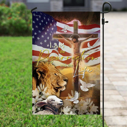 Jesus Is The Resurrection And The Life Lion And Lamb House Flag, Christian Flag, Christian Flag, Scripture Flag, Garden Banner