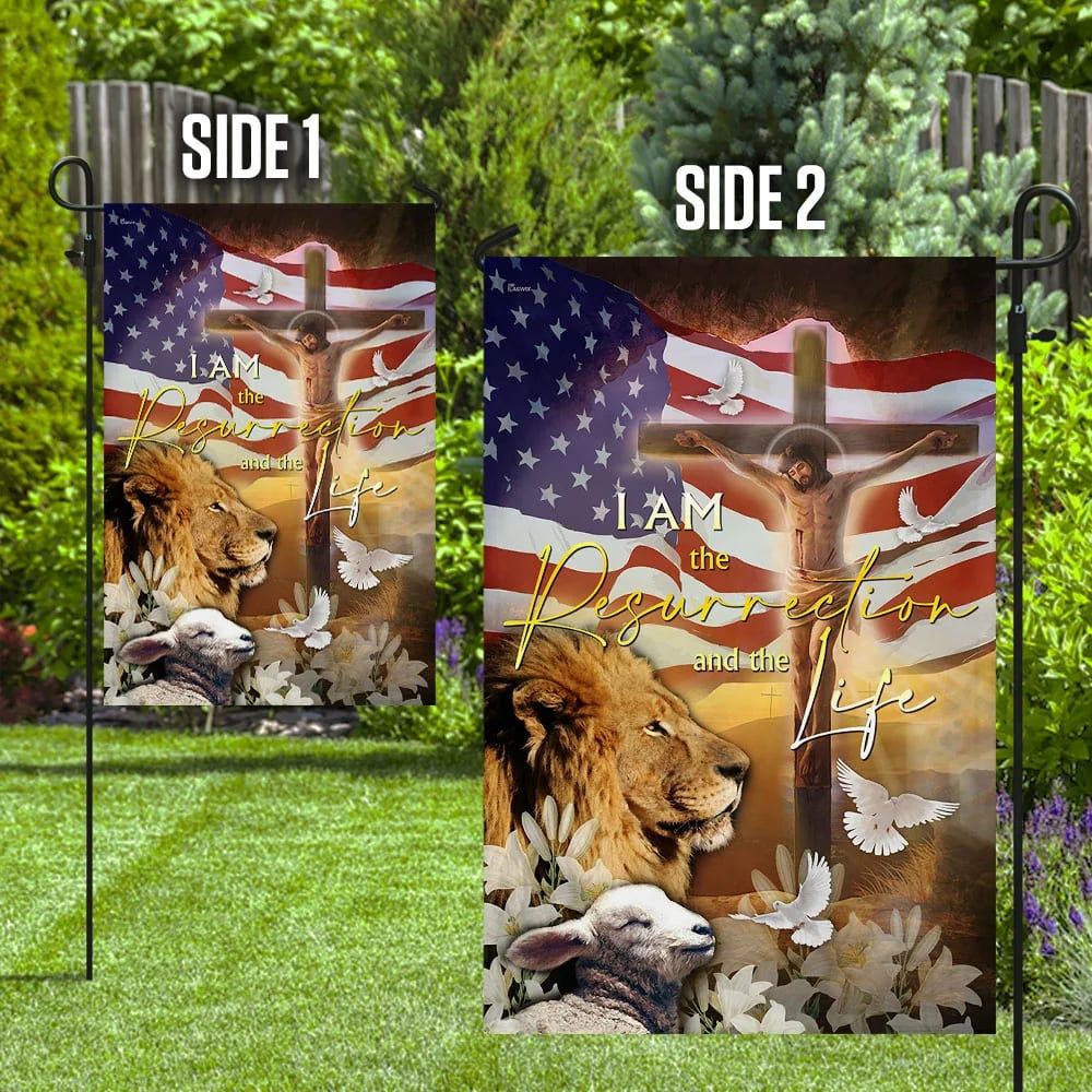 Jesus Is The Resurrection And The Life Lion And Lamb House Flag, Christian Flag, Christian Flag, Scripture Flag, Garden Banner