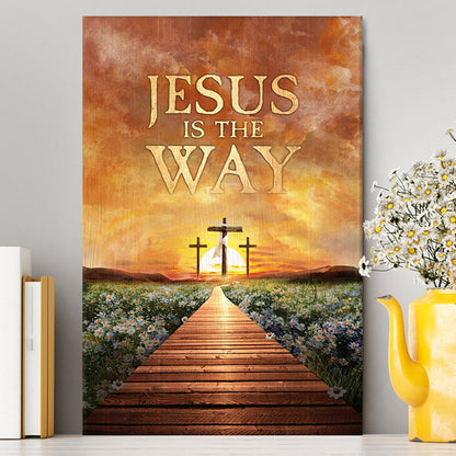 Jesus Is The Way Bridge Beautiful Sunset Cross Canvas Wall Art - Bible Verse Canvas Art - Inspirational Art - Christian Home Decor
