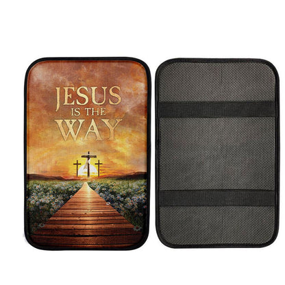 Jesus Is The Way Bridge Beautiful Sunset Cross Car Center Console Cover, Christian Car Armrest Accessories