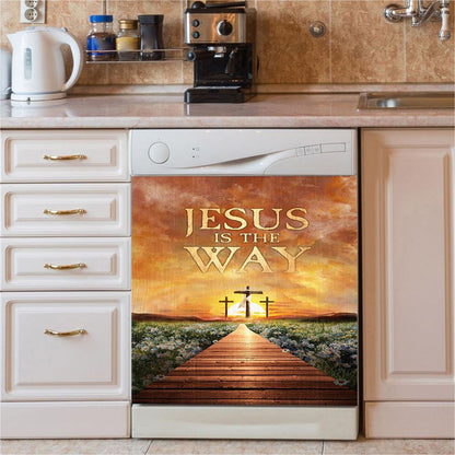 Jesus Is The Way Bridge Beautiful Sunset Cross Dishwasher Cover, Bible Verse Dishwasher Stickers, Inspirational Kitchen Decor