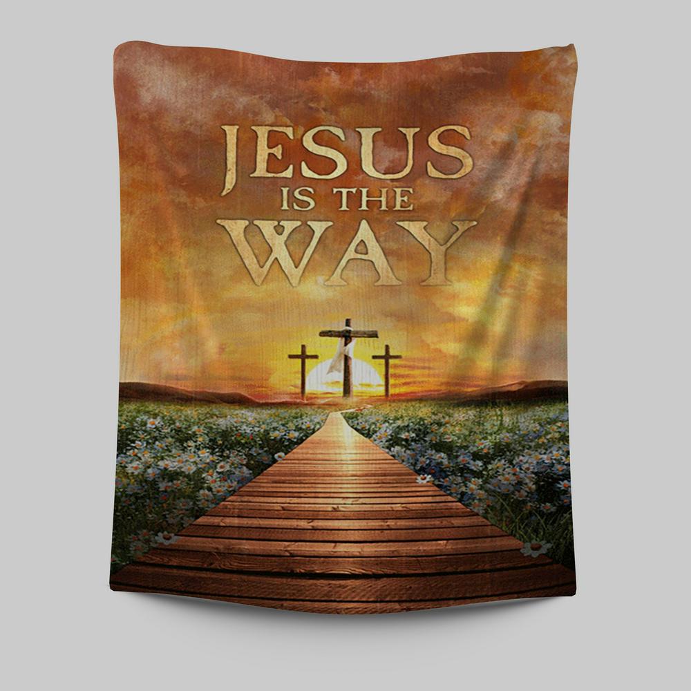 Jesus Is The Way Bridge Beautiful Sunset Cross Tapestry Wall Art - Bible Verse Tapestry Art - Inspirational Art -  Christian Indoor Wall Tapestries