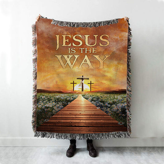 Jesus Is The Way Bridge Beautiful Sunset Cross Woven Throw Blanket - Bible Verse Woven Blanket Art - Inspirational Art - Christian Home Decor
