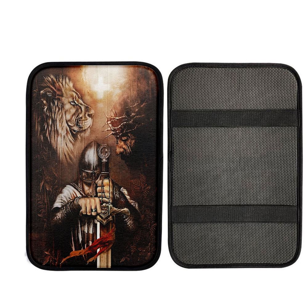 Jesus Knight Of The God Lion Of Judad Car Center Console Cover - Lion Car Center Console Cover, Christian Car Armrest Accessories