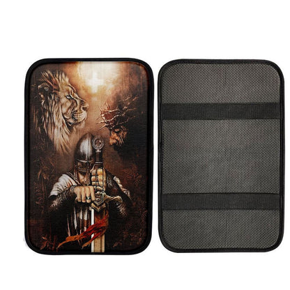 Jesus Knight Of The God Lion Of Judad Car Center Console Cover - Lion Car Center Console Cover, Christian Car Armrest Accessories