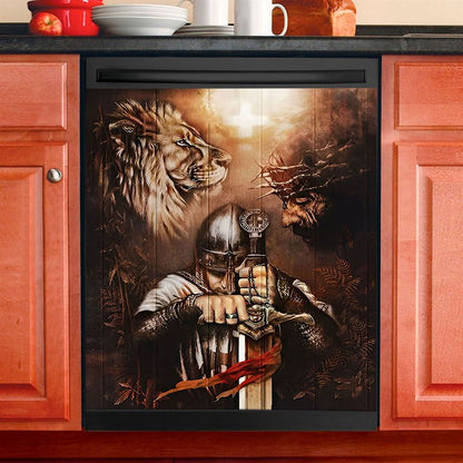 Jesus Knight Of The God Lion Of Judad Dishwasher Cover, Lion Dishwasher Stickers, Christian Inspirational Kitchen Decor