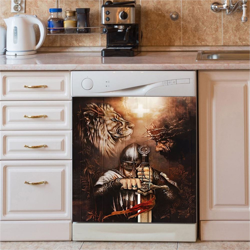 Jesus Knight Of The God Lion Of Judad Dishwasher Cover, Lion Dishwasher Stickers, Christian Inspirational Kitchen Decor