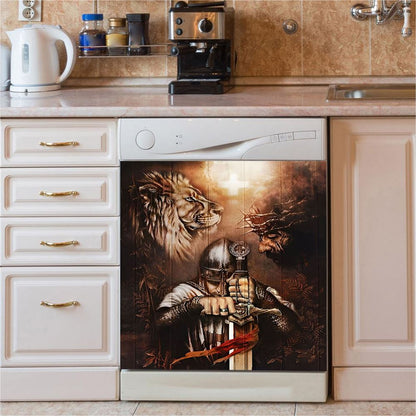 Jesus Knight Of The God Lion Of Judad Dishwasher Cover, Lion Dishwasher Stickers, Christian Inspirational Kitchen Decor