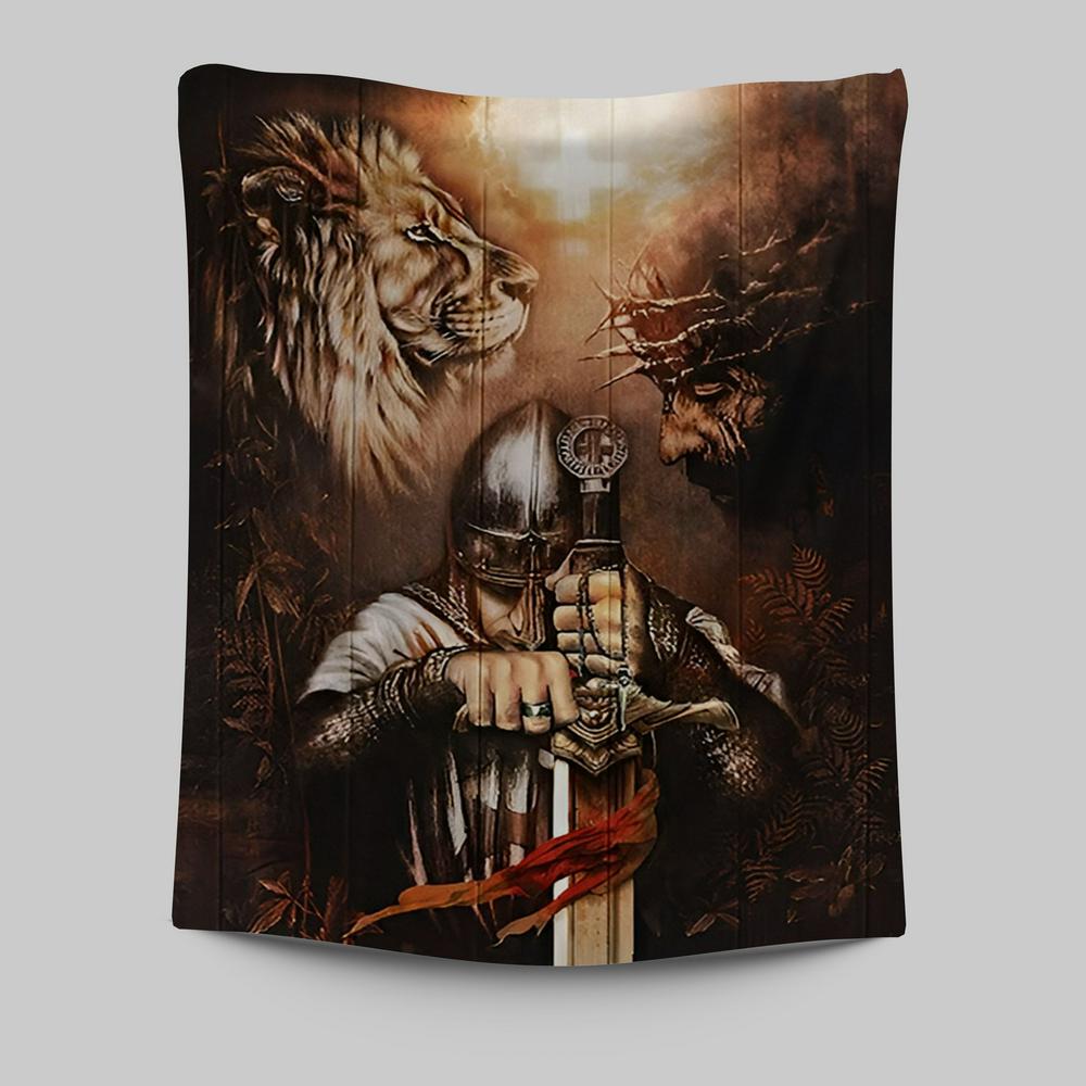Jesus Knight Of The God Lion Of Judad Tapestry Prints - Lion Tapestry Art - Christian Inspirational Tapestry