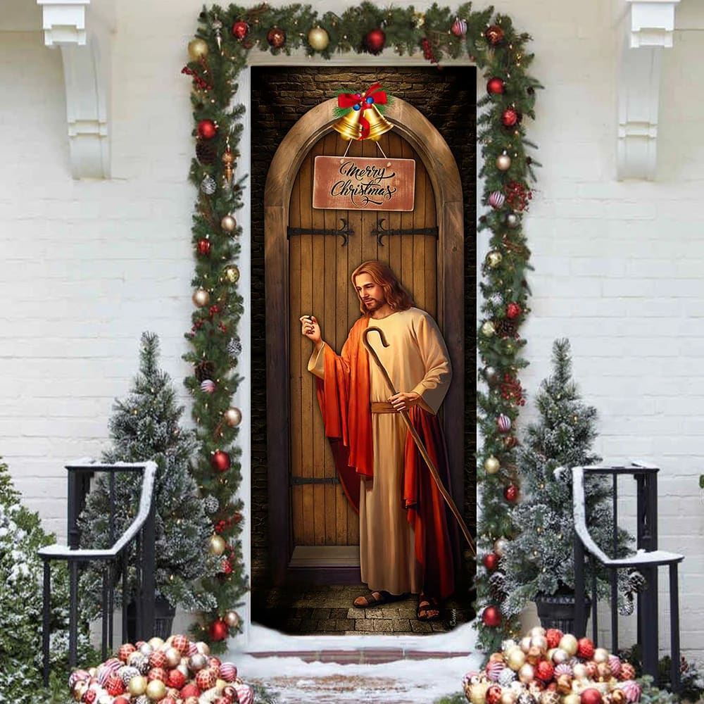 Jesus Knocking On The Door, Merry Christmas Door Cover, Christian Door – Customwitch