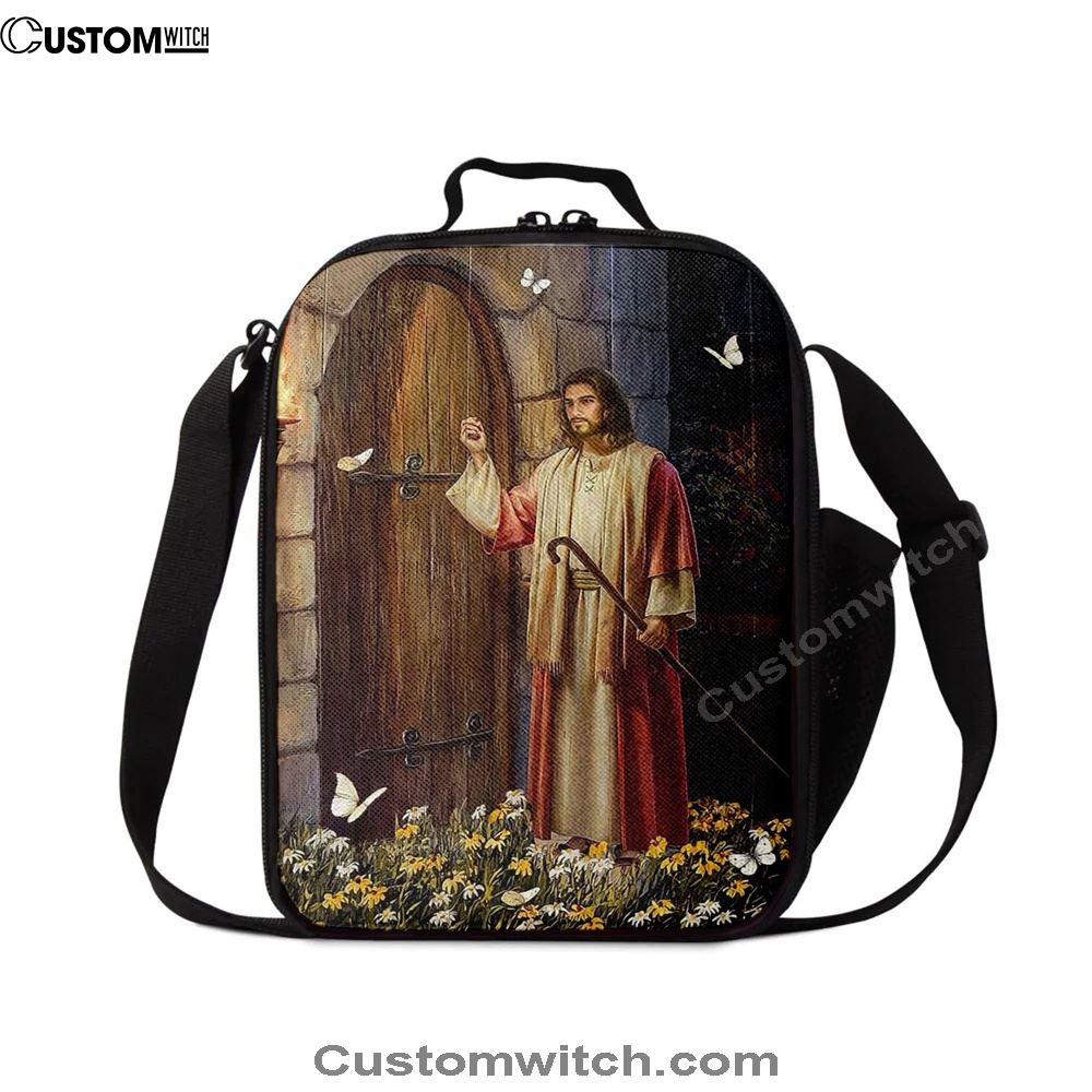 Jesus Knocks The Door Daisy Garden White Butterfly Lunch Bag, Christian Lunch Box For School, Picnic