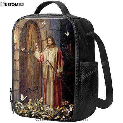 Jesus Knocks The Door Daisy Garden White Butterfly Lunch Bag, Christian Lunch Box For School, Picnic