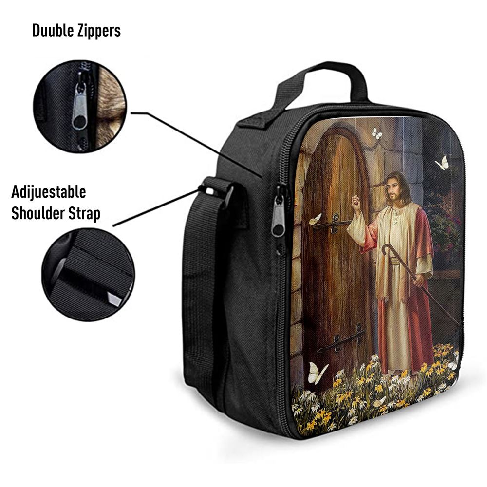 Jesus Knocks The Door Daisy Garden White Butterfly Lunch Bag, Christian Lunch Box For School, Picnic