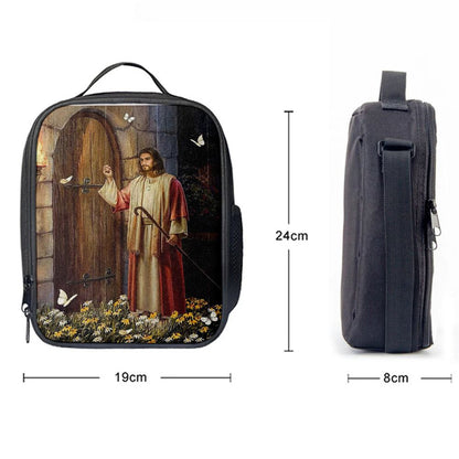 Jesus Knocks The Door Daisy Garden White Butterfly Lunch Bag, Christian Lunch Box For School, Picnic