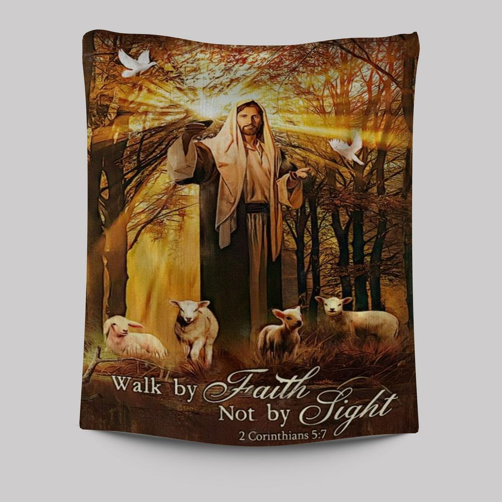 Jesus Lamb Of God Autumn Forest Walk By Faith Not By Sight Tapestry