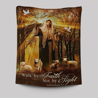Jesus Lamb Of God Autumn Forest Walk By Faith Not By Sight Tapestry