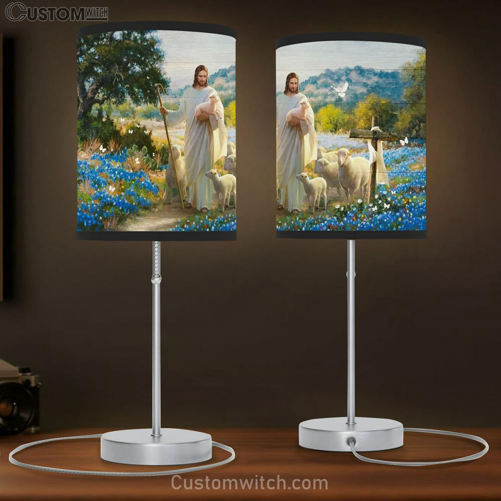 Jesus Lambs Of God Blue Flowers Cross Table Lamb