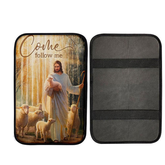 Jesus Lambs Of God Forest Come Follow Me Car Center Console Cover, Car Armrest Pad, Christian Gift, Armrest Box Mat