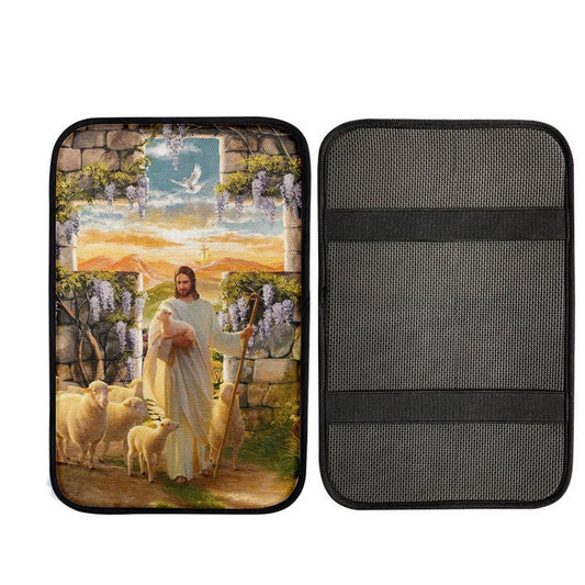 Jesus Lambs Of God Purple Wisteria Heaven Sky Car Center Console Cover, Car Armrest Pad, Christian Gift, Armrest Box Mat