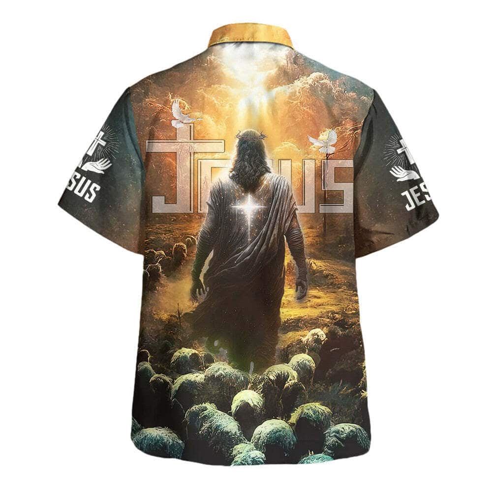 Jesus Leading Sheep Hawaiian Shirt For Men, Christian Hawaiian Shirt, Gift For Christian