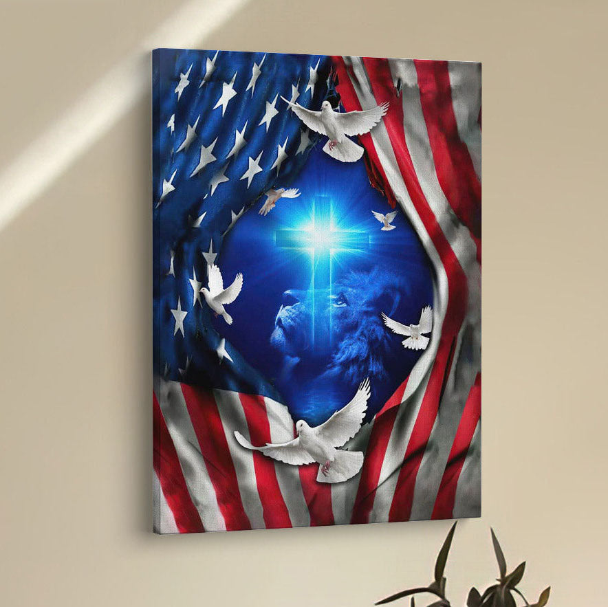 Jesus Lion American Flag Of Faith Canvas Prints - Bible Verse Wall Decor - Scripture Wall Art
