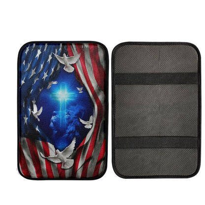 Jesus Lion American Flag Of Faith Car Center Console Cover, Christian Car Armrest Accessories