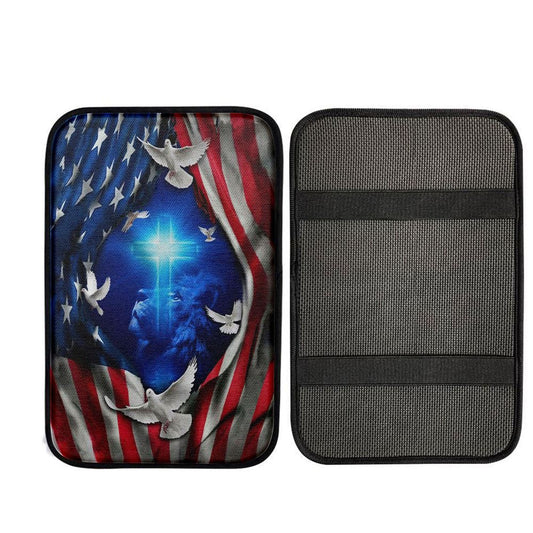 Jesus Lion American Flag Of Faith Car Center Console Cover, Christian Car Armrest Accessories