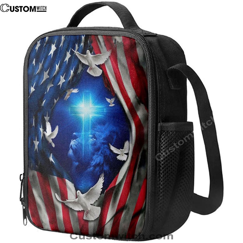 Jesus Lion American Flag Of Faith Lunch Bag, Christian Lunch Box For School, Picnic