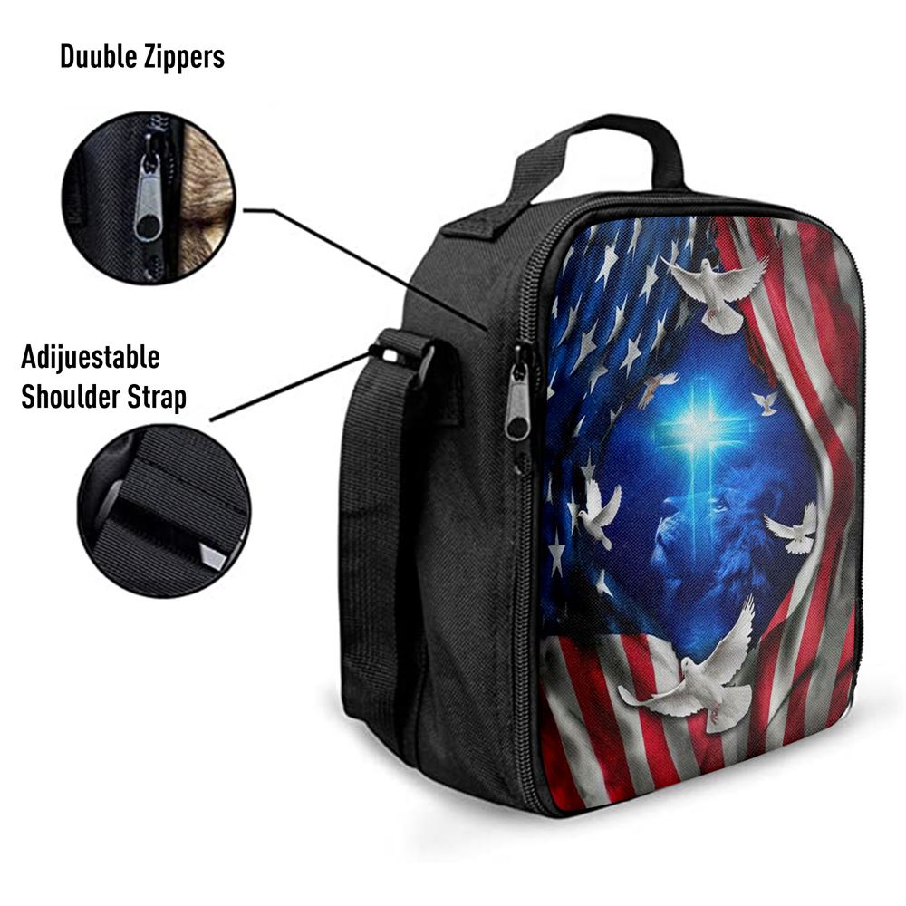 Jesus Lion American Flag Of Faith Lunch Bag, Christian Lunch Box For School, Picnic