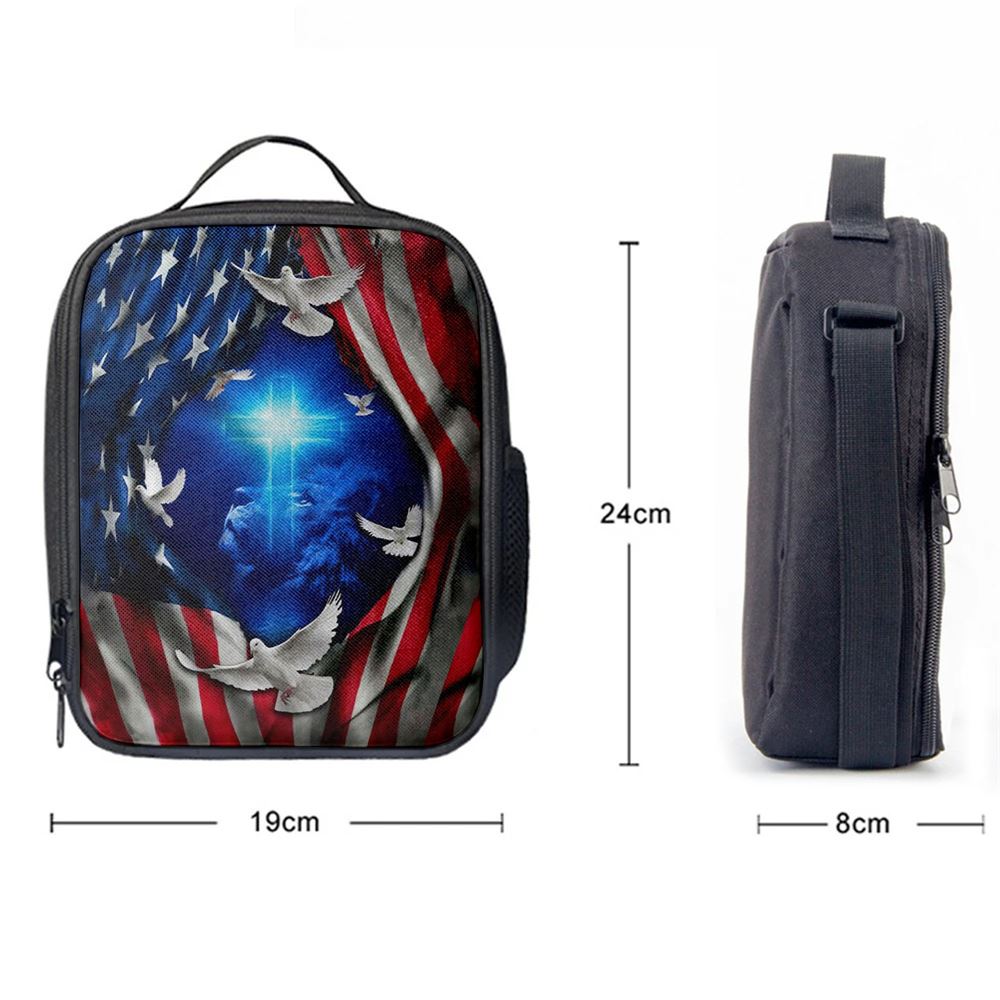 Jesus Lion American Flag Of Faith Lunch Bag, Christian Lunch Box For School, Picnic