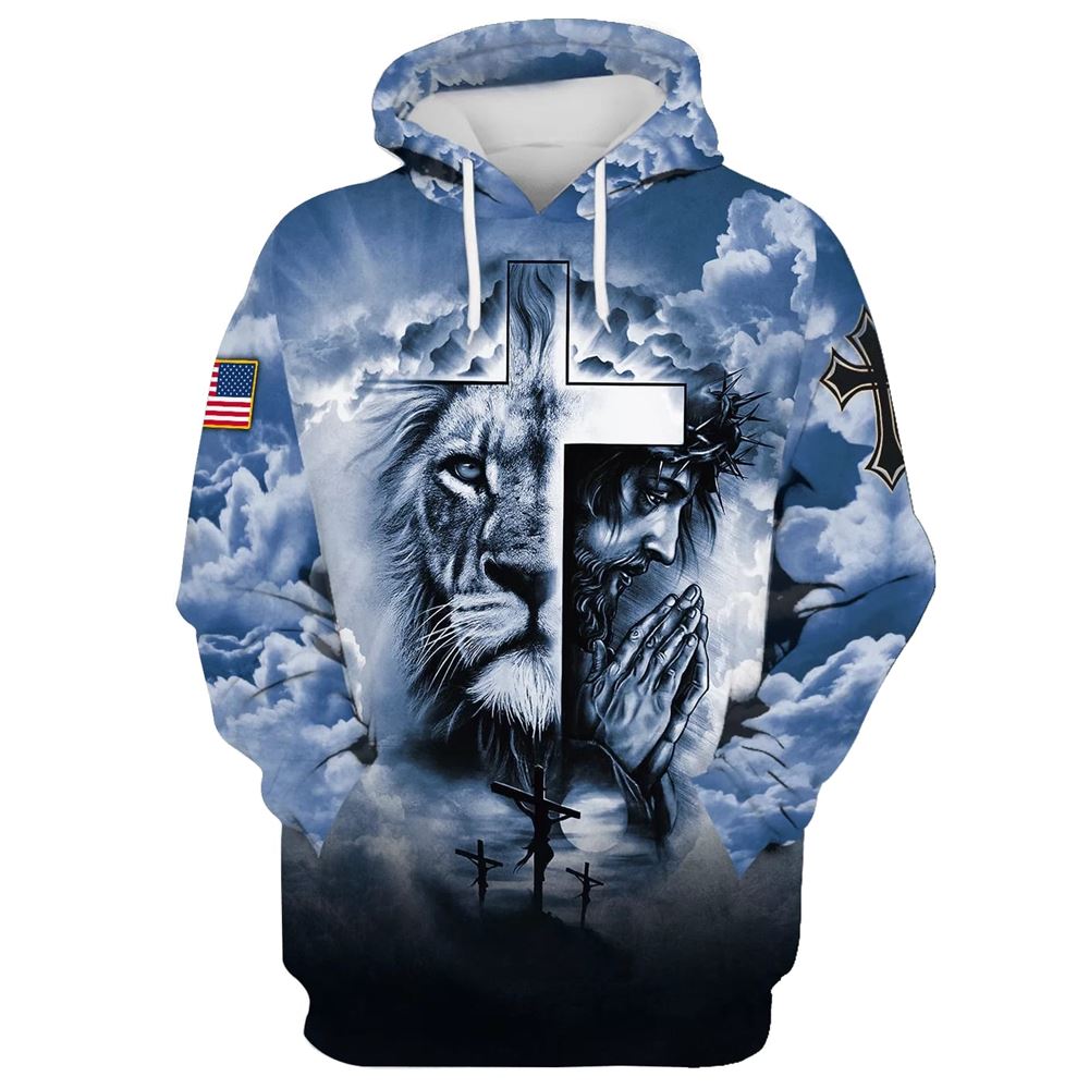 Jesus,  Lion And Cross Hoodie For Men & Women, God 3D Printed Hoodie, Christian Apparel Hoodies